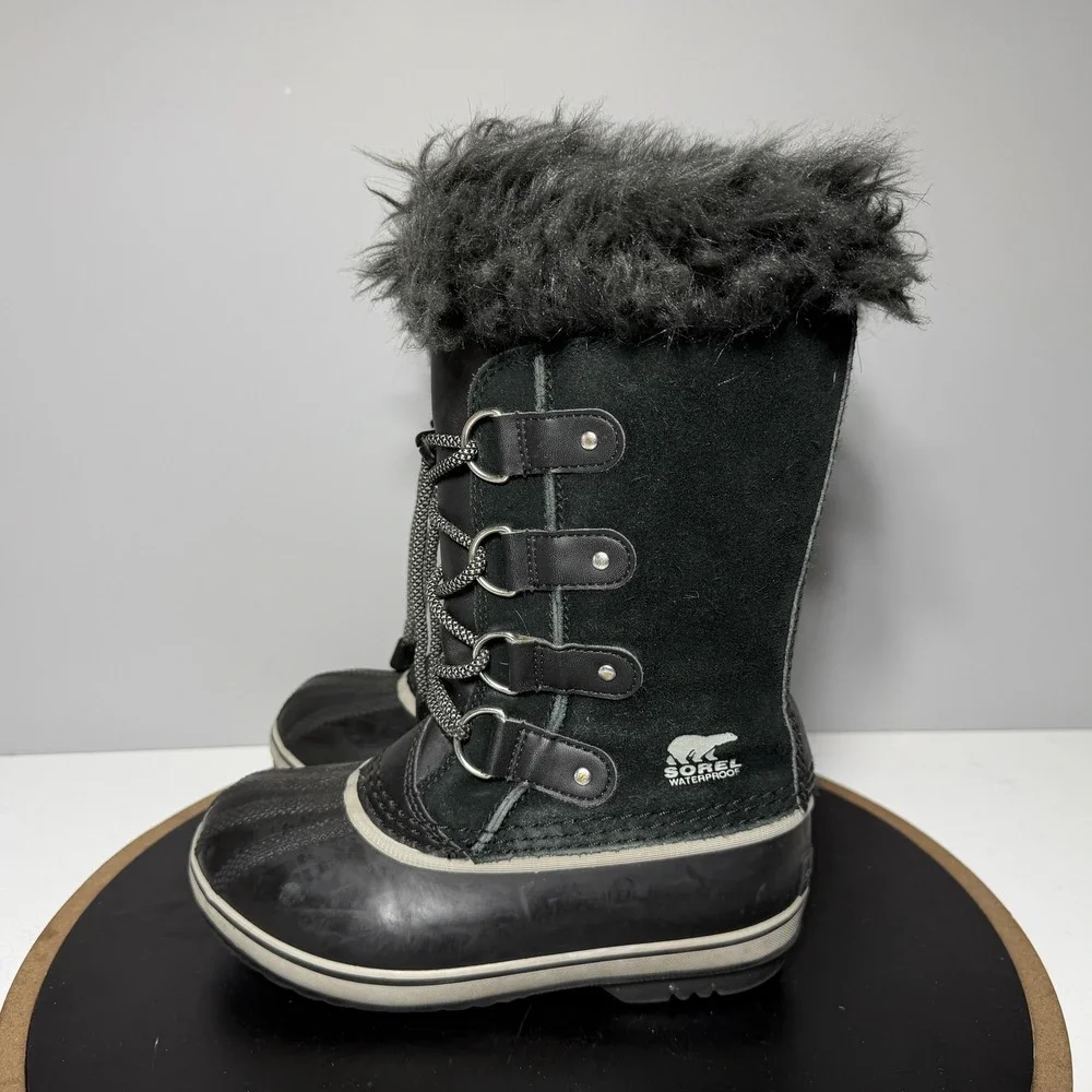 Sorel Joan Of Arctic Boots Youth Size‎ 2 Black Waterproof Faux Fur Snow Winter